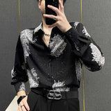 Aidase Autumn New Personalized Starry Print Long Sleeved Shirt for Men Trendy and Fashionable Design Button Down Casual Shirt