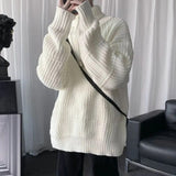 Korean Fashion Turtleneck Sweater Men Streetwear Oversized Knitted Sweaters Men Clothing Trend Sweaters Male Solid Pullover aidase-shop