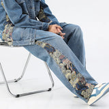 New Men's Jeans Baggy Bear Printed Wide Leg Pants Men's Hip Hop Street Loose Denim Pants Elastic Waist Lace Up Casual Pants aidase-shop