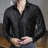 Aidase Shiny Shirt Men Fancy Shirt Men Long Sleeve Shirt Ropa De Hombre Camisa Social Masculina Manga Longa Dark Red Ropa Hombre Casual aidase-shop