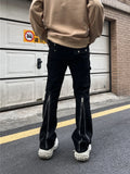 Aidase Function Zipper Split Cargo Pants Men Retro Black Deconstructed Multi-pocket Patchwork Cleanfit Casual Straight Jeans