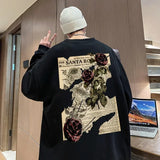 Aidase Autumn Rose Floral Print Sweatshirt Vintage West Coast Round Neck Pullover Top Loose Casual Hiphop Men Women Clothing aidase-shop