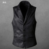 29.58Aidase Retro Suede Vest Men Vintage Style Slim Fit Autumn Winter Mens Sleeveless Jacket V Neck Warm Waistcoat aidase-shop