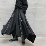 Aidase Men Ribbon Dark Black Wide Leg Pants Male Women Japan Streetwear Punk Gothic Harem Trousers Kimono Skirt Pants aidase-shop