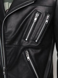 Aidase Spring Autumn Cool Black Soft Faux Leather Jacket Men with Many Zippers Long Sleeve Belt Plus Size Outerwear aidase-shop