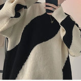 Autumn O-Neck Knit Sweater for Men Cow Patchwork Pullover Men Loose Casual Harajuku  Korean Fashion Mens Oversized Sweater aidase-shop