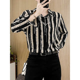 Aidase 2024 New Spring and Summer Casual Loose Fashion Trend Thin Flip Collar Letter Printed Stripe Long Sleeved Shirt for Men aidase-shop