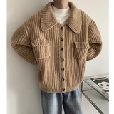 Aidase Winter Thick Cardigan Sweater Men Warm Fashion Short Sweater Coat Men Korean Loose Lapel Sweater Cardigan Men Jumper Clothes aidase-shop