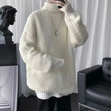 Korean Fashion Turtleneck Sweater Men Streetwear Oversized Knitted Sweaters Men Clothing Trend Sweaters Male Solid Pullover aidase-shop