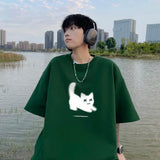 Aidase Men's Oversized T-shirts Cotton T Shirt White for Men Casual Summer Wear Cat Anime Print Fashion Tee Shirts Men Clothing aidase-shop