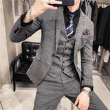 Aidase 6XL 7XL (Jackets+Vest+Pants) Male Korean Blazers Slim Check British Business Suit Men Three Piece Wedding Bridegroom Man Dress aidase-shop