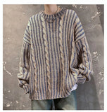 Aidase 2024 Men Autumn Winter New Korean Stripe Round Neck Sweater Top Mens Loose Knitted Tops Male Long Sleeve Warm Jumpers aidase-shop