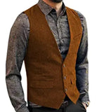 Aidase Black Flip Pocket Men Suit Vest V Neck Jacket Herringbone Tweed Business Waistcoat Wedding Groomman Clothing Victorian Steampunk aidase-shop