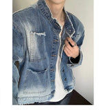 Aidase Men's Washed Denim Jackets Vintage Casual Short Jean Coat Retro Gradient Cardigan Spring Autumn New Cropped Outwear Streetwear aidase-shop