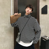 Aidase High Necked T-shirt Men Slim Fit Fashion Black Casual T Shirt Men Street wear Korean Long Sleeved T-shirt Men Striped T-shirt aidase-shop