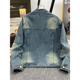 Aidase Men's Streetwear Hip Pop Washed Denim Jacket Stand Collar Fashion Cargos Pockets Zipper Coats Retro Popular Loose Outwear M-3XL aidase-shop