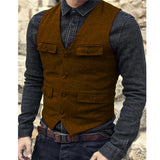 44.28Aidase Men's Suit Vest Brown Burgundy Herringbone Wool Tweed Vintage Steampunk Waistcoat Formal Business Vests for Men Wedding aidase-shop