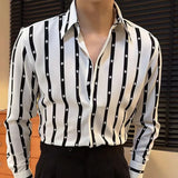 Aidase Stripe Color Contrast Shirt Social Business Shirt Men British Slim Shirt Trend Men Office Button Down Long Sleeve Shirt aidase-shop