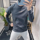 Aidase Slim Fit Black Hoodieless Sweatshirt for Men Round Neck Pullover White Male Clothes Crewneck Emo High Quality S Luxury Cheap Top aidase-shop