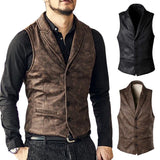 Aidase Retro Suede Vest Men Vintage Style Slim Fit Autumn Winter Mens Sleeveless Jacket V Neck Warm Waistcoat