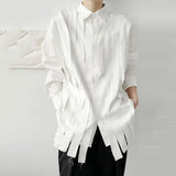 Aidase New Large Loose Patchwork Fringed Ribbon Long Sleeve Irregular Shirt Single Breasted Simple Temperament aidase-shop