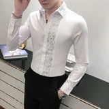 Aidase Sequin Wedding Dress Shirt Korean Men Clothes 4xl Black White Mens Lace Shirt Long Sleeve Slim Fit Social Dress Shirt aidase-shop