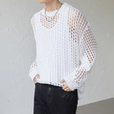 Aidase Mens Y2k Hollow Out Outfits See-Through Knit Shirts 2024 New Summer Fashion All-Match Casual Geometric Vintage Loose Smock Tops aidase-shop