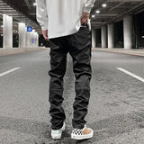 Aidase Streetwear Kanye Slim Fit Feet Coated Black Jeans Pants for Men Pocket Brushed Wax Tapered Pants Man Casual Cargo Jeans Y2k aidase-shop