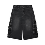 Aidase American Washed Denim Shorts Men Loose Cut Wide Leg Straight Leg Cropped Pants 2024 High Street Male New Fashion aidase-shop