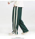 Men's Striped Slit Pants Spring Autumn Straight Wide Leg Trousers High Street Loose Casual Trousers Fashion Men Clothing aidase-shop