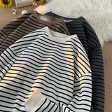 Korean Slouchy Style Striped Sweatshirt Unisex O Neck Top Street Women Clothes Casual Loose Long Sleeve Sweatshirts Pullover