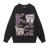 Aidase Printed Sweaters Men's Cat Letter Pattern Loose Comfortable Harajuku Couple Knitwear Street Hip Hop Oversize Pullovers Christmas aidase-shop