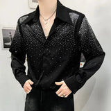 Aidase Men Sexy Diamond Shoulder Pad Shirt Autumn Genderless Fashion Lazy Style Nightclub Performance Loose Long Sleeve Shirt Unisex aidase-shop