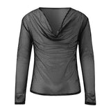 Aidase Mens Sexy See-Through Mesh Long-Sleeved Top 2024 New Genderless Nightclub Individuality Youthful Thin Low-Cut T-Shirt Unisex aidase-shop