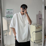 Aidase Summer Black White Pullover Shirt Men Fashion Oversized Casual Shirt Men Korean Loose Short Sleeve Shirts Men Dress Shirt XS aidase-shop