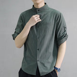 Aidase 2024 New Korean Summer Men Fashion Trendy Cotton Linen Five-Point Sleeve Shirt Casual Loose Solid Color Thin Breathable Top 3Xl aidase-shop