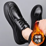 Aidase Autumn Winter Cow Leather Loafers for Men Fashion Casual New Designer Warm Cotton Shoes Male Black Lace Dress Shoes Man aidase-shop