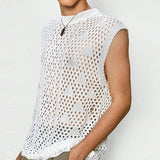 Aidase New Spring Casual Mesh Tank Tops Men Fashion Hollow Out Transparent Vest Men Sexy See Through Bottoming Top Crew Neck Camisole aidase-shop