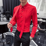 Aidase Royal Blue Dress Shirt For Men Autumn Korean Slim Shirt Men Wedding Shirts Vestido Social Streetwear Shirt Red White Men aidase-shop