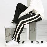 Men's Striped Slit Pants Spring Autumn Straight Wide Leg Trousers High Street Loose Casual Trousers Fashion Men Clothing aidase-shop