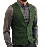 Aidase Black Flip Pocket Men Suit Vest V Neck Jacket Herringbone Tweed Business Waistcoat Wedding Groomman Clothing Victorian Steampunk aidase-shop