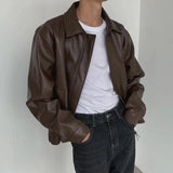 Aidase Mens Autumn And Winter Retro Leather Casual Loose Short Leather Jacket Men'S Handsome And Elegant British Jacket Tops