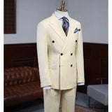 Aidase Beige Vertical Stripes Men Suits High-end Peak Lapel Double Breasted Suit Slim Fit Business Casual Wedding Tuxedo 2 Piece Blazer aidase-shop