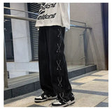 Aidase Streetwear Y2k Jeans Pants Lace Up Baggy Black Jeans Man Pants Designer Clothes Side Split Korean Fashion New aidase-shop