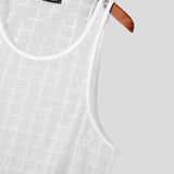 Aidase Men Tank Tops Plaid Mesh Transparent O-neck Sleeveless Sexy Male Vests Streetwear Fashion Casual Men Clothing S-5XL aidase-shop