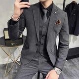 Aidase Fashion New Men's Boutique Business Slim Wedding Striped Double Breasted Suit Blazers Jacket Pants Trousers Vest 3 Pcs Set aidase-shop