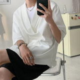 Aidase Summer Black White Pullover Shirt Men Fashion Oversized Casual Shirt Men Korean Loose Short Sleeve Shirts Men Dress Shirt XS aidase-shop