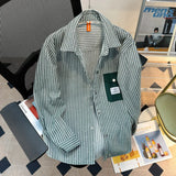 Aidase  Japanese oversize Striped Shirt Men's Korean Fashion Long-sleeved blouse Pocket Decoration College Style Versatile Top aidase-shop