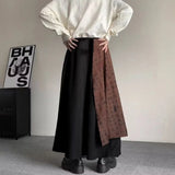 Aidase  Men Double Layer Chinese Calligraphy Splicing Irregular Culottes 2024 New Genderless Waist Strap Loose Wide Leg Pants Unisex aidase-shop