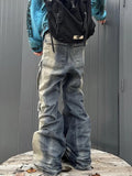 Aidase American Fashion Washed Old Gradient Stripe Multi Pocket Drawstring Jeans Men Harajuku Street Loose Denim Pants aidase-shop